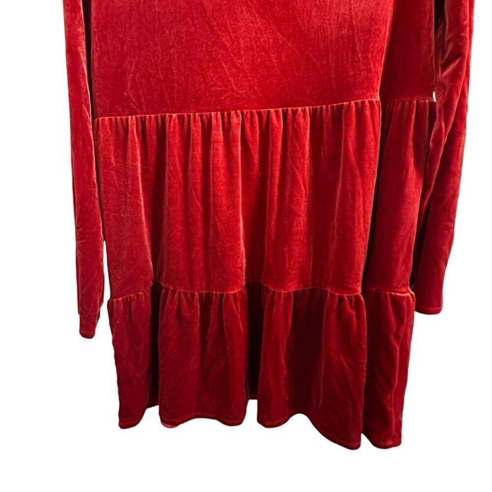 Live to be Spoiled Dress Women's Size Large red velvet long sleeve tiered - Picture 4 of 12